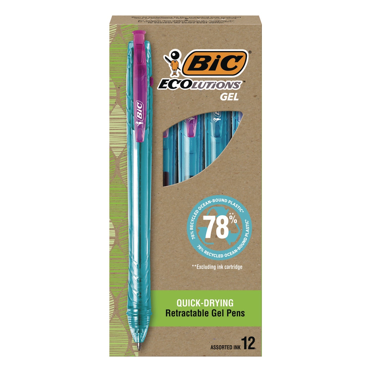 bic-r-ecolutions-gel-pen-retractable-medium-1-mm-assorted-ink-colors-blue-barrel-12-pack-bicrgle11ast_1